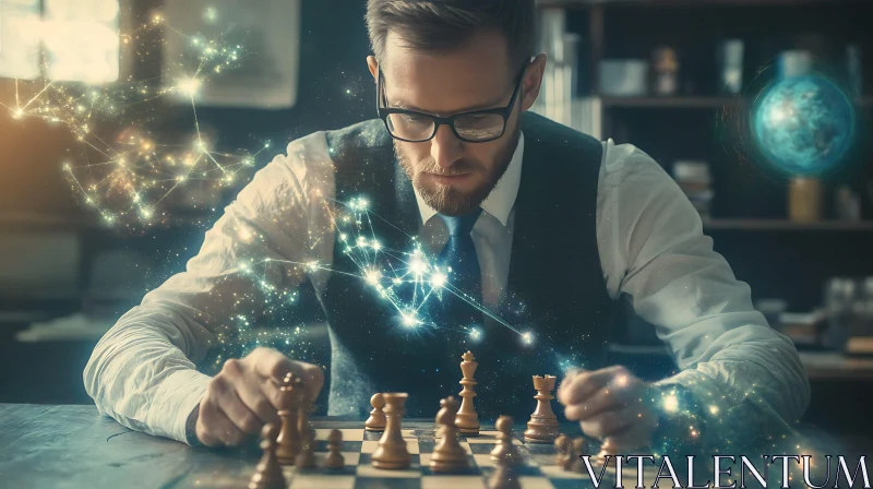 Chess Master with Cosmic Vision AI Image