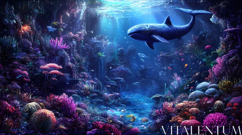 Majestic Whale Swimming Through Coral Reef AI Image