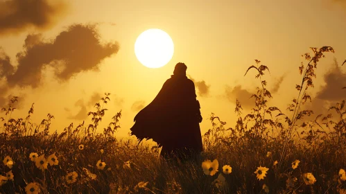 Silhouette in Sunset Field