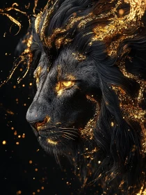 Lion with Golden Details on Black Background