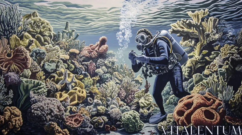 Underwater Scene with Diver and Coral AI Image