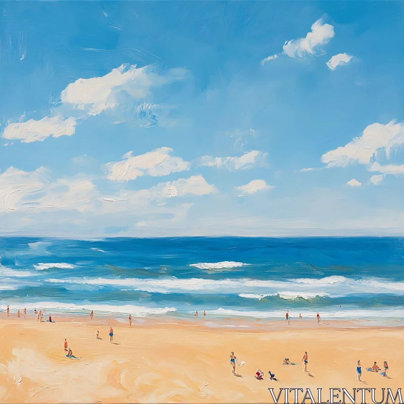 Coastal Seascape with People on Beach