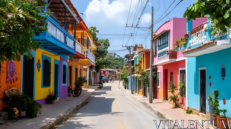 Brightly Painted Buildings Along Quiet Road