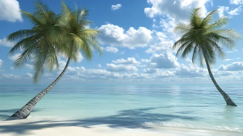 Seascape with Palm Trees and Blue Sky
