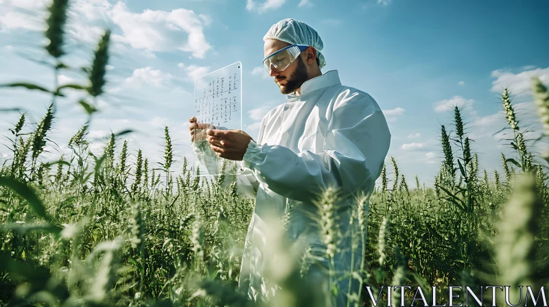 Scientist Analyzing Wheat Field Data