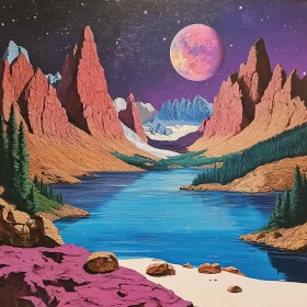 Serene Mountain Lake Landscape Painting