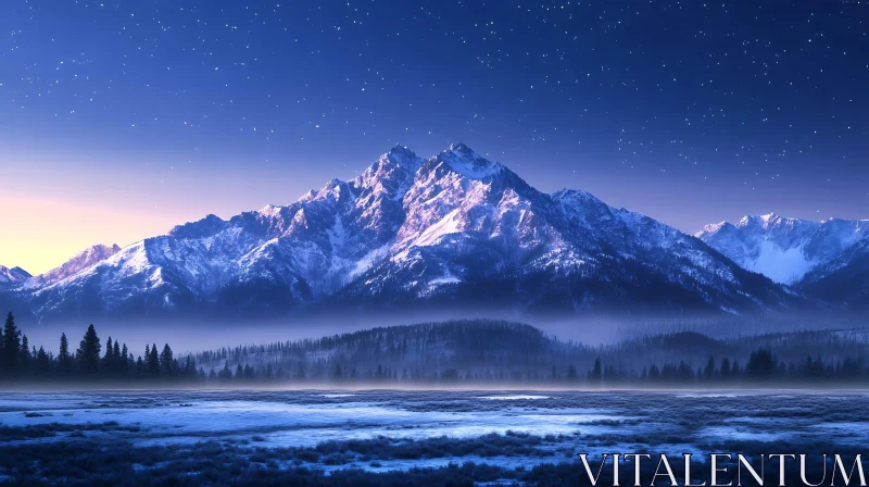 Winter Mountain Landscape at Night