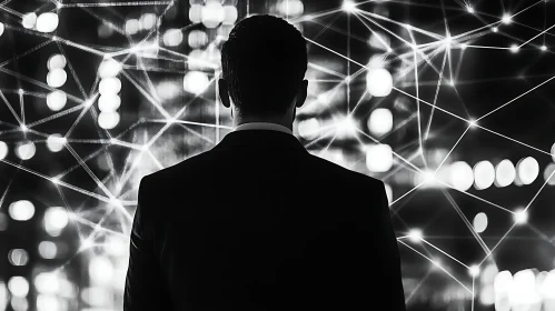 Monochrome Man in Suit with Network