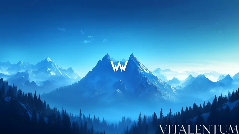 Tranquil Mountain Landscape in Blue Hues