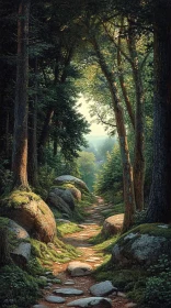 Sunlit Forest Trail with Lush Greenery