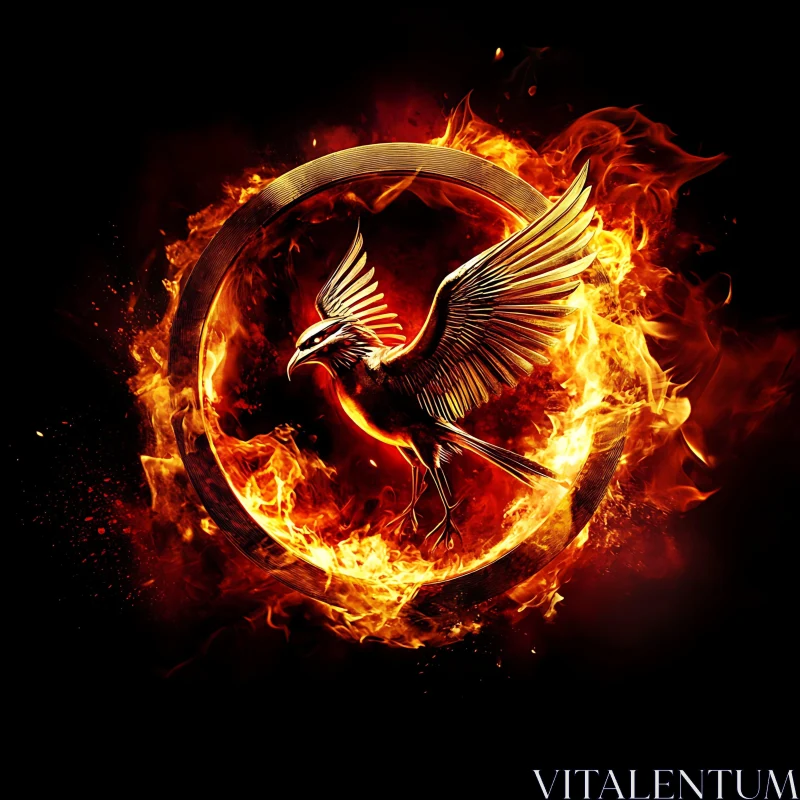 Golden Phoenix Rising From Fire
