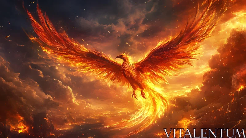 Phoenix Ablaze in the Fiery Sky