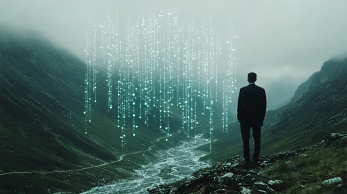 Man in Suit Contemplates Light Stream