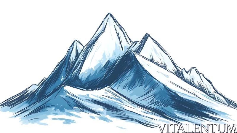 AI ART Blue Mountain Range Sketch