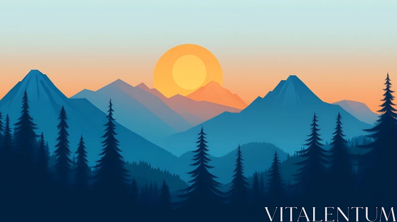Serene Mountain View with Rising Sun