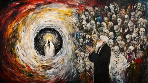 Figurative Painting of a Crowd and Figure