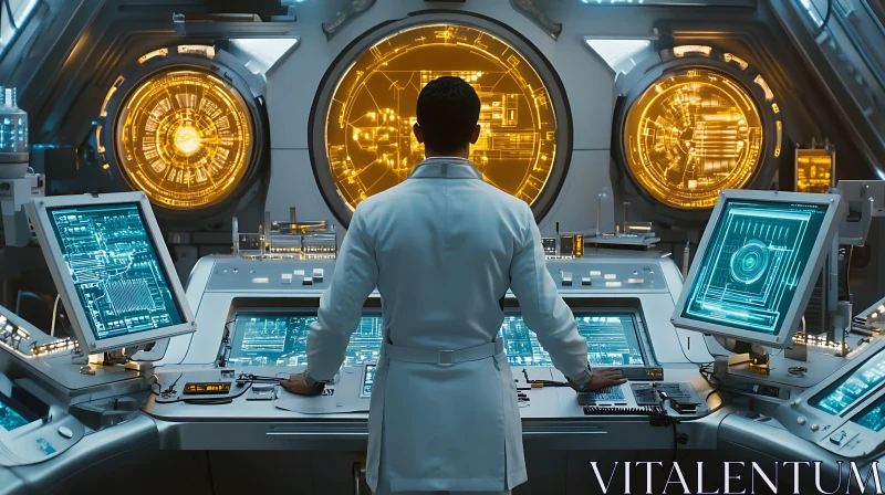 Man in Lab Coat at Console