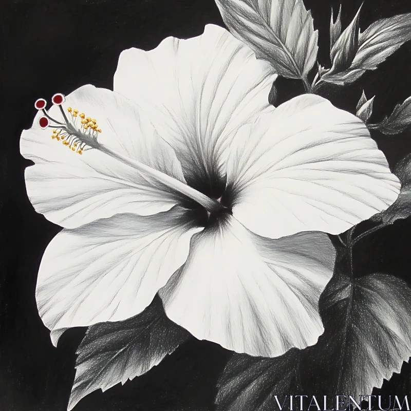 Black and White Hibiscus Floral Illustration