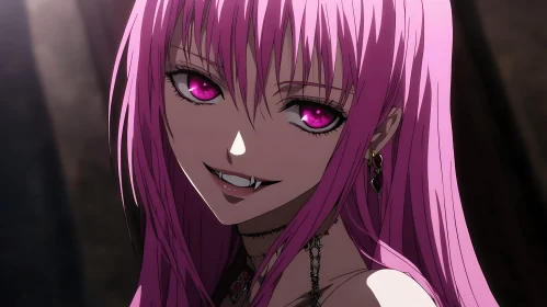 Captivating Pink-Haired Anime Vampire
