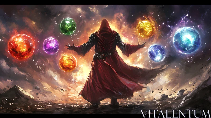 Enchanting Wizard and Cosmic Spheres Artwork