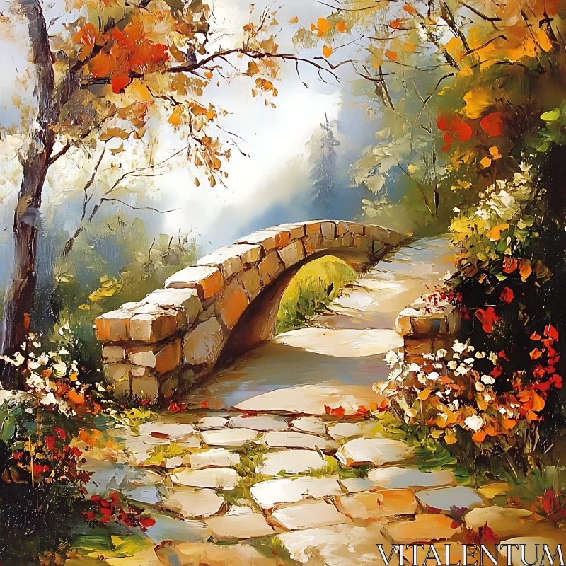 Picturesque Stone Bridge in Autumn Landscape AI Image