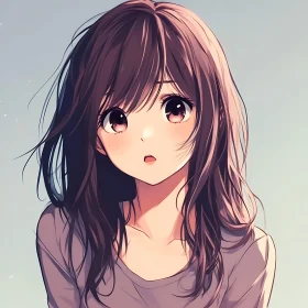 Delicate Anime Character with Pink Eyes and Long Dark Hair