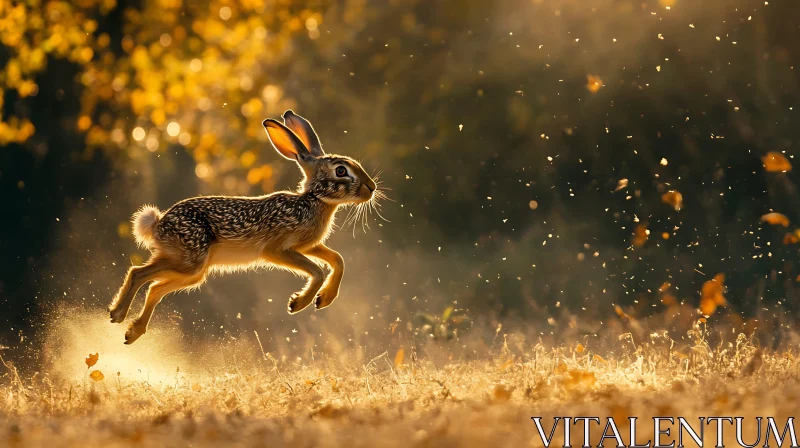 Rabbit Jumping in Golden Field