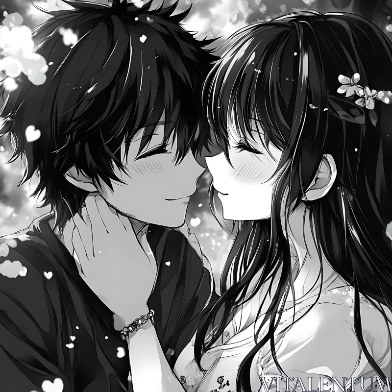 Romantic Anime Couple in Tender Embrace
