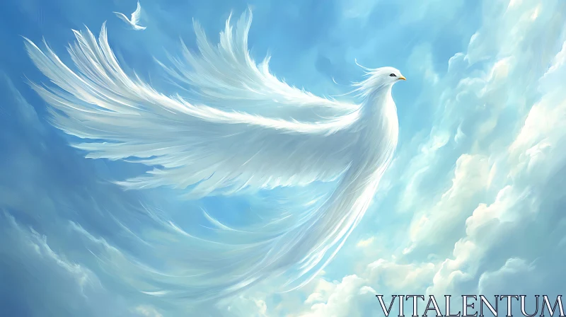 Dove Flying in a Cloudy Sky AI Image