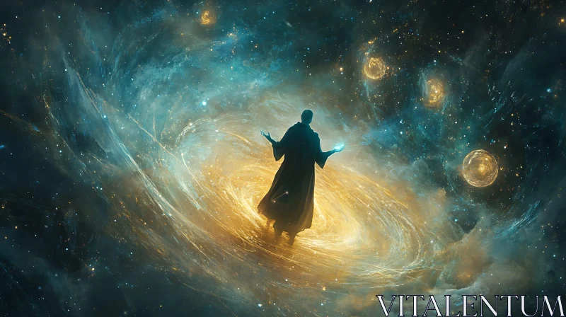 Galactic Figure with Orbs of Light