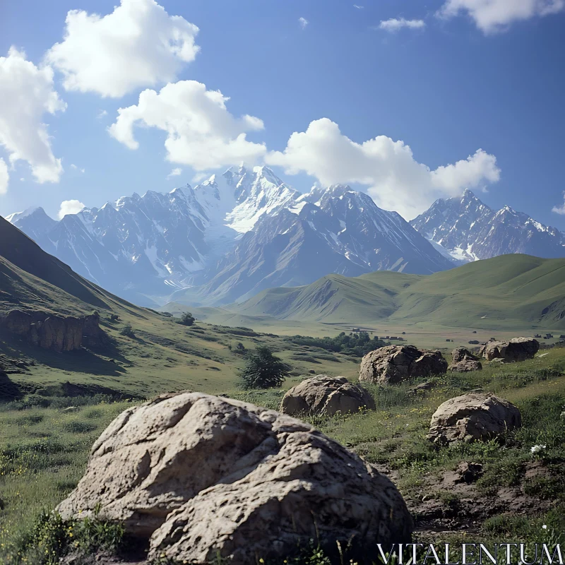 Scenic Mountain Landscape with Green Hills