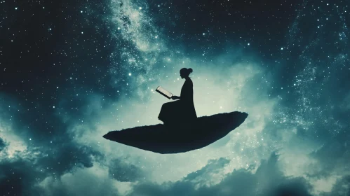 Silhouette Reading in the Night Sky