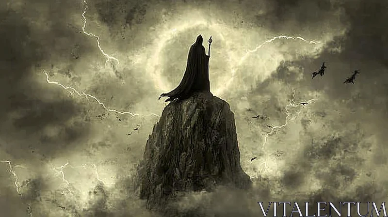 Mystical Figure on Mountain Top