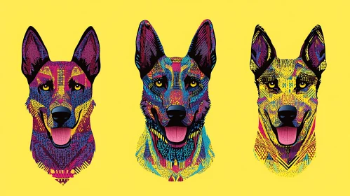 Colorful Abstract German Shepherd Portraits
