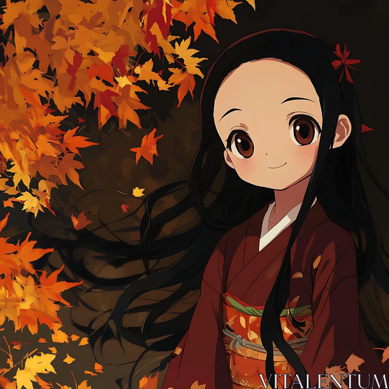 Charming Anime Girl Amidst Autumn Leaves