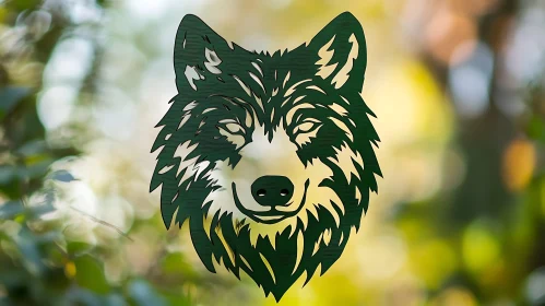 Green Wolf Head Against Bokeh Background