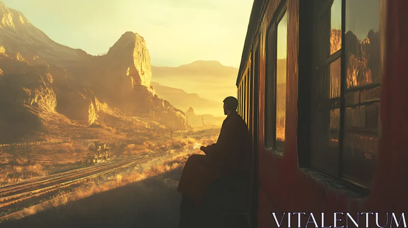 Man on Train at Sunset