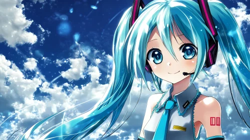 Anime Character with Headphones and Blue Eyes