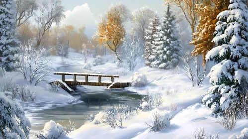 Snowy River Scene with Rustic Bridge