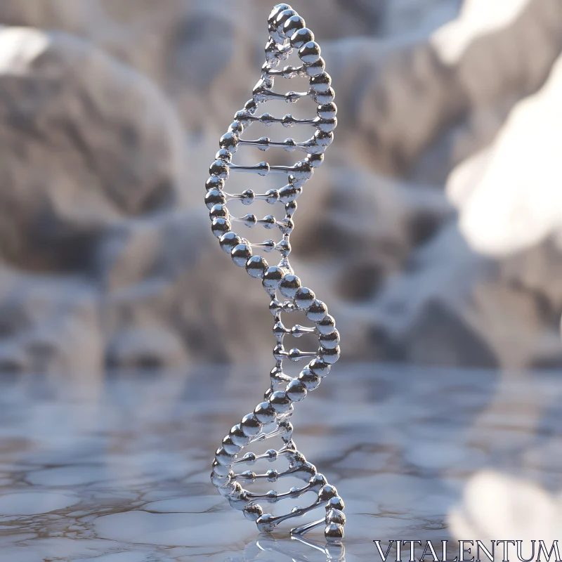 Abstract DNA Molecule Silver Helix AI Image