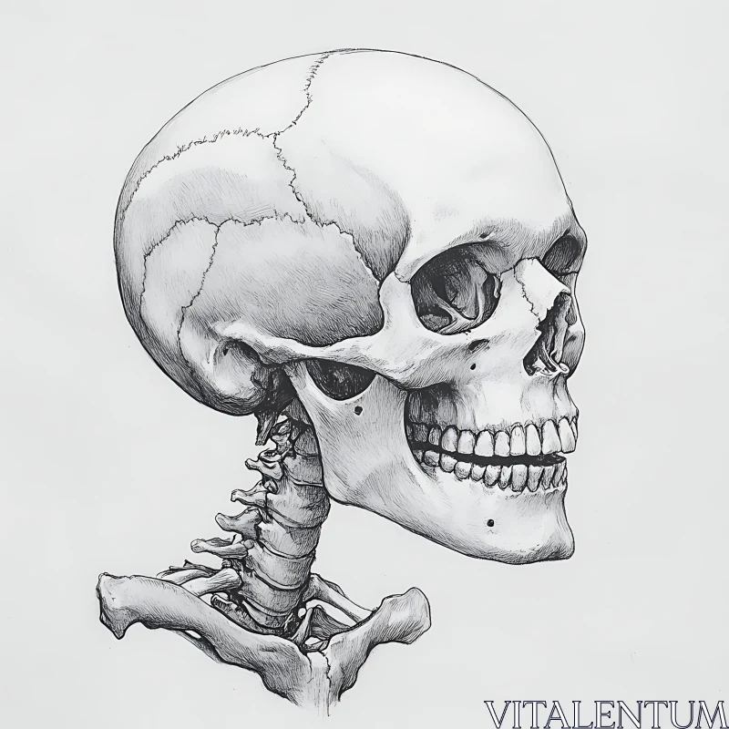 Monochrome Skull and Spine Anatomy Art