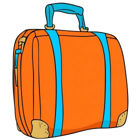 Cartoon Style Orange Luggage with Blue Accents