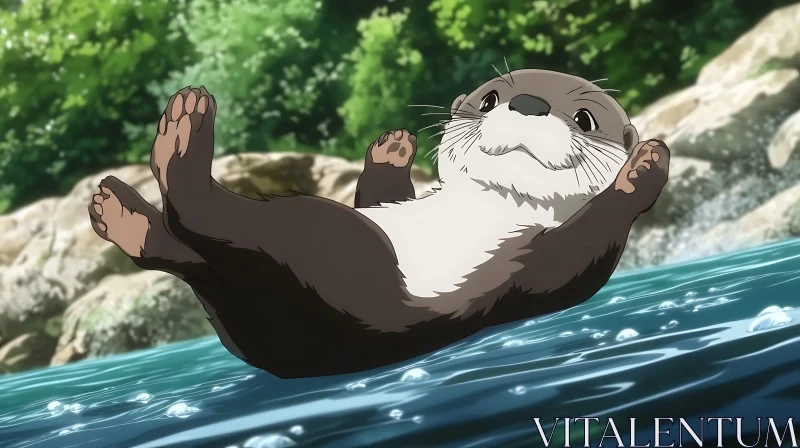 Cute Otter Relaxing in a Serene River