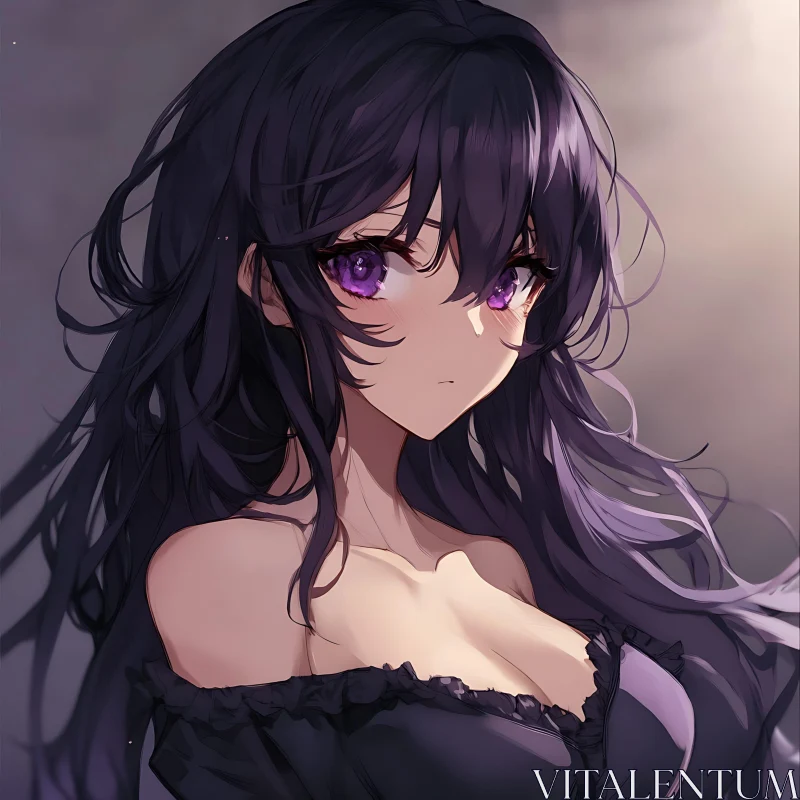 Anime Girl Portrait with Long Dark Hair