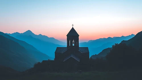 Mountain Church Silhouette at Dusk