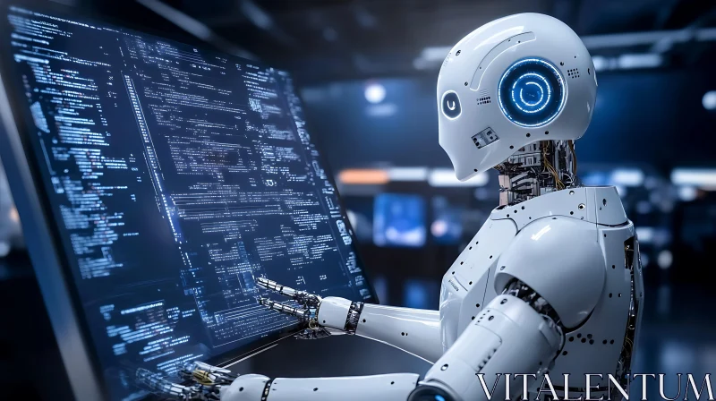 Futuristic Robot Studying Screen