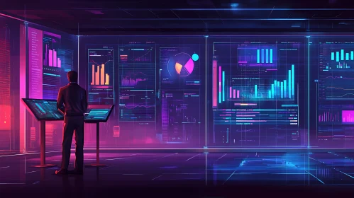 Man Analyzing Data on Digital Displays