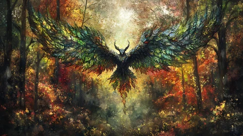 Leaf Winged Phoenix in Autumnal Forest