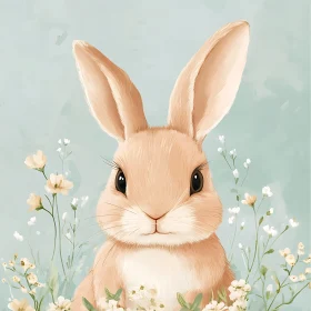 Watercolor Bunny with Floral Accents