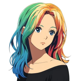 Anime Character with Multicolored Hair and Blue Eyes